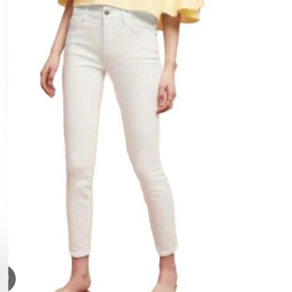 Pilcro and the Letterpress White Denim Mid-Rise No.27 STET Straight Ankle Jeans